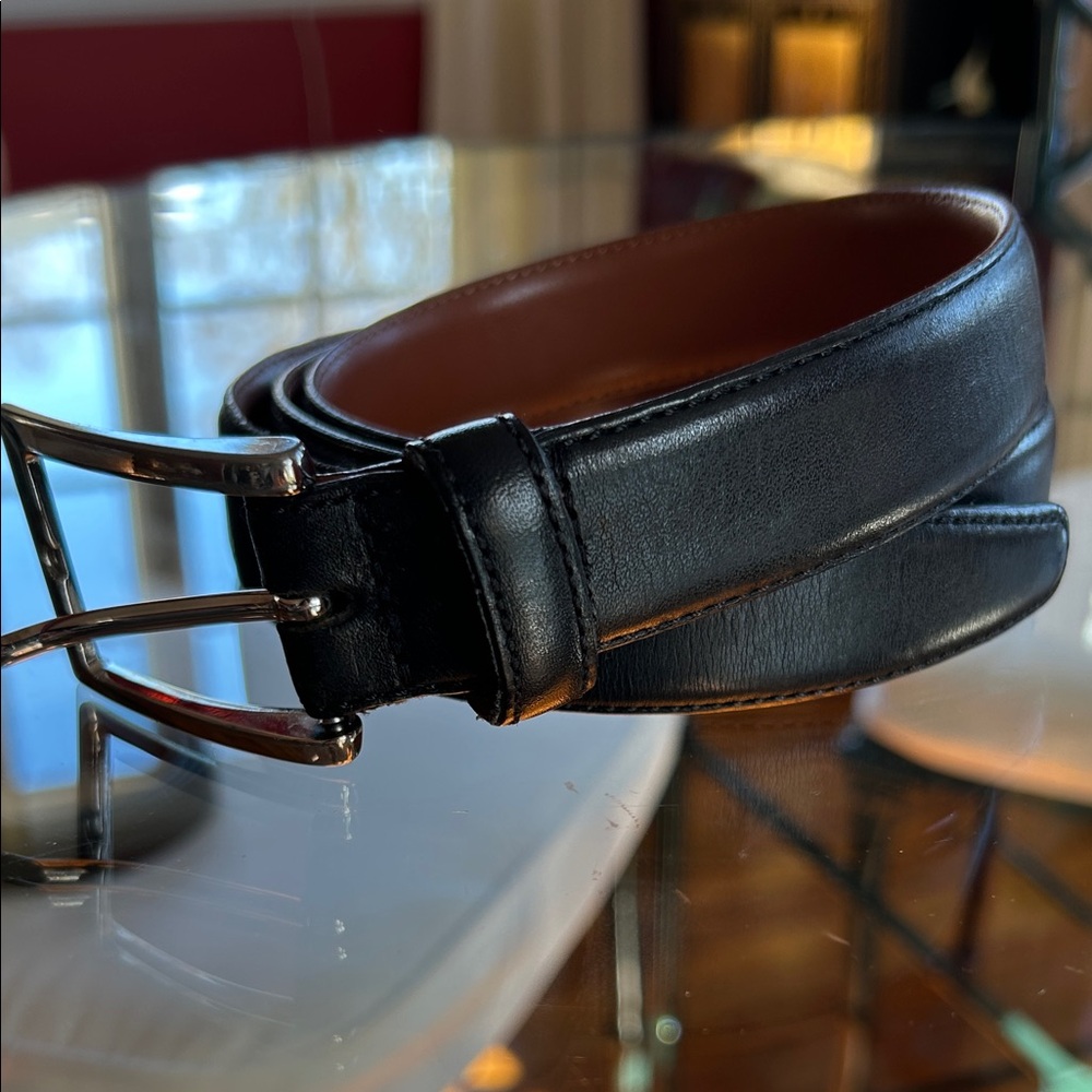 Brooks Brothers Black Leather Belt with Silver Buckle